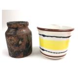 Japanese Striped Ceramic & Rustic Clay Planters