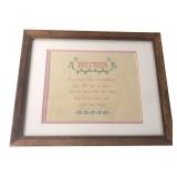 Framed Mother Cross-Stitch Poem 12x15"