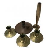 Dirigold Vase & Assorted Brass Candlesticks