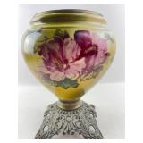 VTG Floral Painted Glass Oil Lamp Base