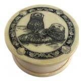 Faux Scrimshaw Sea Otter Trinket Box 3.5 in