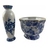 Formalities by Baum Bros Blue & White Vase & Bowl