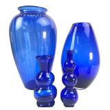 Set of Four Cobalt Blue Glass Vases