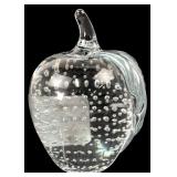 Clear Art Glass Bubble Apple Paperweight
