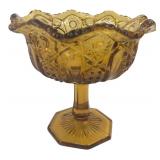 Amber Pressed Glass Pedestal Compote
