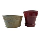 Two Glazed Ceramic Planter Pots