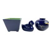 Cobalt Blue Ceramic Planter, Swan & Crane Vase