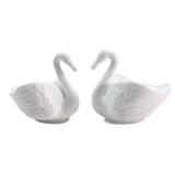 Pair of White Milk Glass Swan Dishes