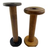 Pair of Industrial Wooden Textile Bobbins
