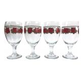 VTG Libbey Poinsettia Glass Goblets Set of 4