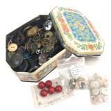 Mixed Lot of Vintage Buttons in Floral Tin