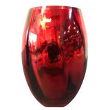 Red Art Glass Vase Silvered Interior 6.75" H