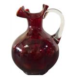 Ruby Red Art Glass Ruffled Pitcher