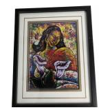 Framed Portrait of Woman with Lilies