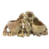Chinese Carved Soapstone Monkey Brush Washer