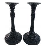Pair of Black Glass Candlesticks