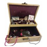 Jewelry Box & Assorted Costume Jewelry Lot