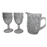 Clear Pressed Glass Pitcher and Goblets