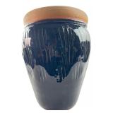Navy Blue Ribbed Pottery Planter 13" H