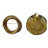 Two Gold-Tone Costume Jewelry Brooches