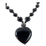 925 Sterling & Black Stone Heart Necklace