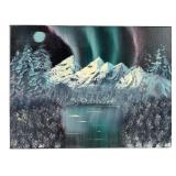 Unsigned Northern Lights Landscape Painting 12x16