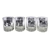 Set of 4 Retro Graphic Bubble Base Rocks Glasses