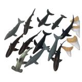 Lot of 15 Plastic Toy Sharks Whales & Teeth