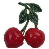 Red Enamel Cherry Brooch Pin