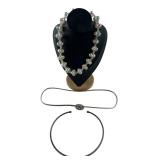 Faux Pearl Necklace, Rhinestone Belt & Collar