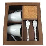 White Ceramic Mug & Spoon Set with Coasters