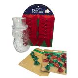 Glass Snowman Jar & Holiday Bows Lot