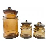 Smith Glass Amber Milk Can Canisters Set of 3