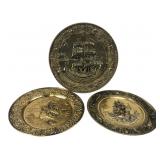 Set of 3 English Brass Ship Wall Plates