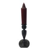 Turned Black Wood Candlestick & Ribbed Candle