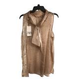 Zara Sheer Polka Dot Tie-Neck Blouse XL