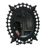Ornate Black Metal Oval Tabletop Mirror