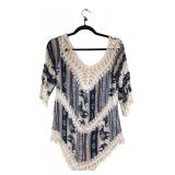 Bohemian Elephant Print Crochet Trim Top