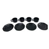 Arcoroc France Black Glass Tea Cup & Saucer Set