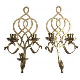 Pair of Brass Celtic Knot 3-Light Wall Sconces
