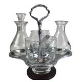 Vintage Glass & Chrome Condiment Cruet Set