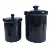 Pair Cobalt Blue Glazed Ceramic Canisters