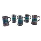Set of 5 Stoneware 0.5L Beer Steins