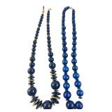 Two Dark Blue Beaded Costume Necklaces
