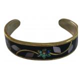 Brass & Abalone Floral Inlay Cuff Bracelet