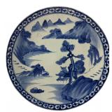 Blue & White Porcelain Landscape Charger 15"