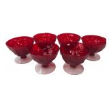 Set of 6 Red Crinkle Glass Dessert Bowls
