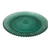 Green Pressed Glass Floral Platter 12"