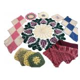 Assorted Handmade Crocheted Doilies & Potholders