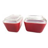 Pair Pyrex Red Refrigerator Dishes w/ Lids